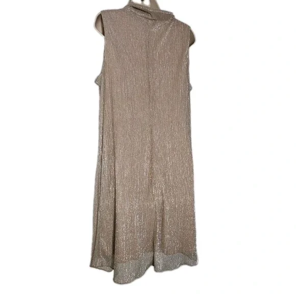 Gold Champagne Metallic Cocktail Sleeveless Cowl Neck Shift Party dress Size 14 - Picture 2 of 5